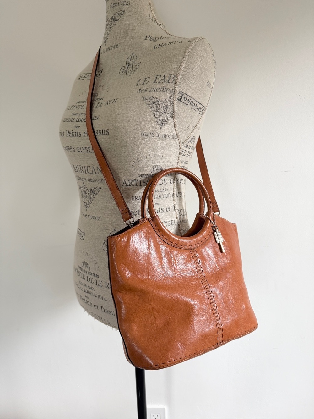 Vintage Fossil Brown Leather Circle-Handle Shoulder Bag